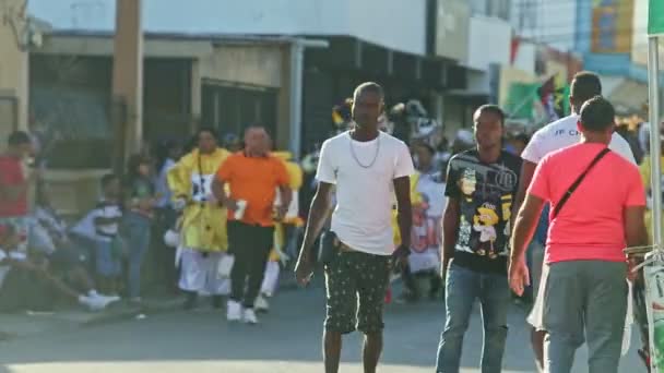 ドミニカ共和国 Concept Vega 2019年2月24日 華やかなカーニバルの衣装を着たドミニカ人男性が 毎年2月24日にコンセプト ベガで開催されるパレードで街を歩く — ストック動画