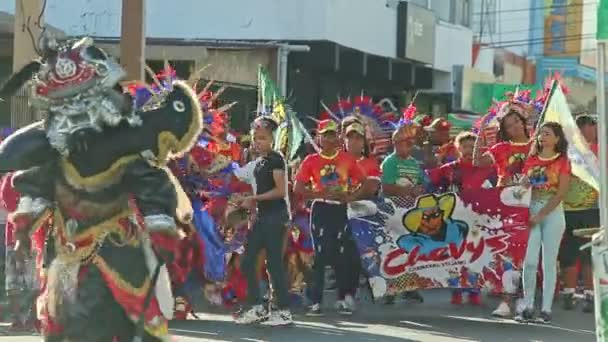 ドミニカ共和国のコンセプト 2019年2月24日 様々なカーニバルの衣装を着たドミニカ人が2月24日に毎年恒例のパレードで街を歩くコンセプト — ストック動画