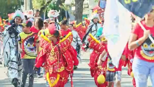 ドミニカ共和国のラ Vega のコンセプト 2019年2月18日 2月18日のドミニカ共和国のフェスティバルで 街の通りをさまざまなカーニバルの衣装を着た人々が通りを通ります — ストック動画