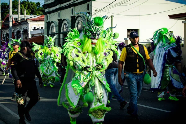 Concepcion Vega República Dominicana Fevereiro 2020 Pessoas Traje Demônio Verde — Fotografia de Stock