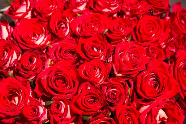 Вид Сверху Элегантный Букет Многих Свежих Цветов Ярко Красные Розы — стоковое фото