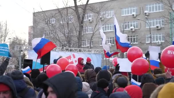 Μαζική σύσκεψη συλλογική μποϊκοτάρισμα ενάντια στη ψευδή εκλογές του Προέδρου της Ρωσικής Ομοσπονδίας, Νοβοσιμπίρσκ 12 Φεβρουαρίου 2018, την εθνική οδό Mochishenskoye 19 — Αρχείο Βίντεο