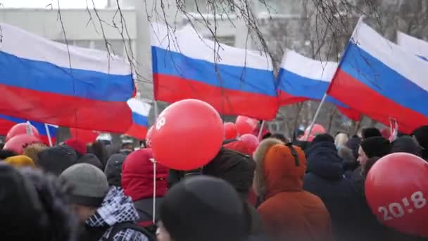 Massmöte kollektiv bojkott mot falska val av ordföranden i Ryska federationen, Novosibirsk 12 februari 2018, Mochishenskoye highway 19 — Stockvideo