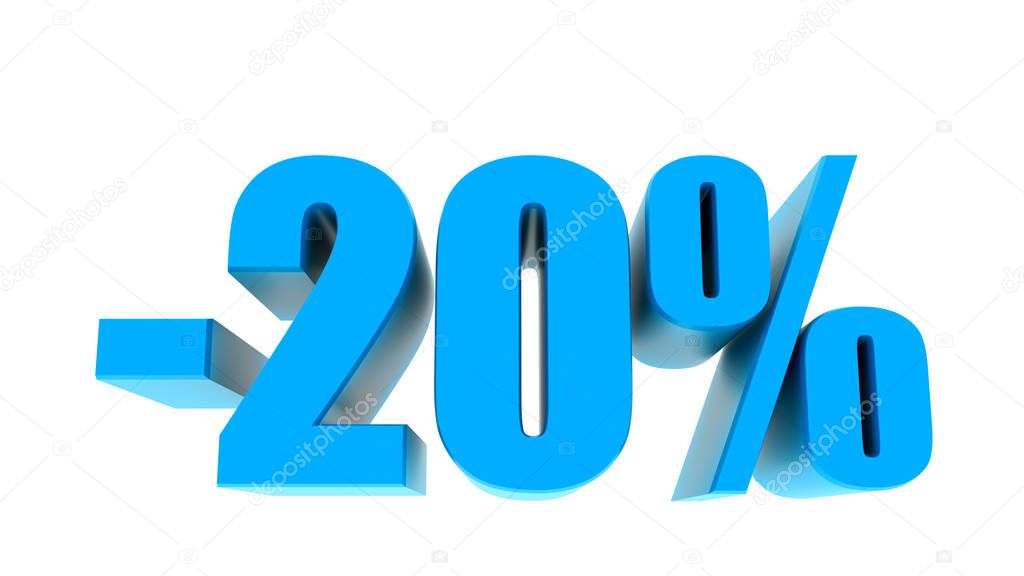 -20 percent off discount promotion sale. 3D Render. 3D-Illustration percent discount collection for your unique selling poster, banner ads. Christmas, Xmas sale and more