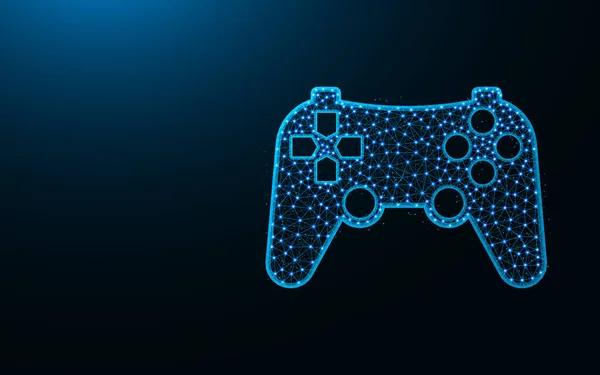 Joystick low poly design, Game console abstract geometric image, device icon wireframe mesh polygonal vector illustration made from points and lines on dark blue background — Stockový vektor