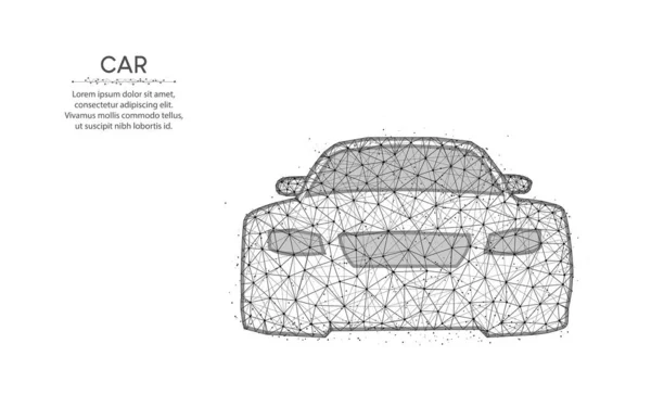 Car low poly design, transport abstract geometric art, driving wireframe mesh polygonal vector illustration made from points and lines on white background — Stock vektor