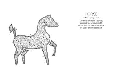 Powerful electric horse low poly design, animal abstract geometric art, zoo wireframe mesh polygonal vector illustration made from points and lines on white background