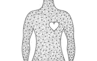 Man and heart symbol low poly design, human health abstract geometric art, wireframe mesh polygonal vector illustration made from points and lines on white background