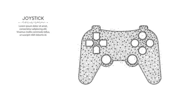Diseño polivinílico bajo de Joystick, Arte geométrico abstracto de la consola de juegos, ilustración vectorial poligonal de malla de marco de alambre de icono de dispositivo hecha de puntos y líneas sobre fondo blanco — Vector de stock