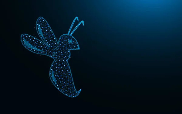 Ícone poli baixo do Hornet, imagem geométrica abstrata do inseto, ilustração do vetor poligonal da malha do wireframe animal feita dos pontos e das linhas no fundo azul escuro — Vetor de Stock