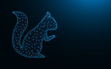 Squirrel low poly icon, chipmunk wireframe mesh polygonal vector illustration made from points and lines on dark blue background clipart