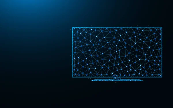 TV low poly icon, LED Television wireframe mesh polygonal vector illustration made from points and lines on dark blue background — Stock Vector