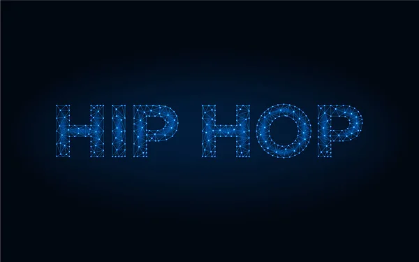 Hip hop lettering wireframe malla poligonal vector ilustración hecha de puntos y líneas en fondo azul oscuro. — Archivo Imágenes Vectoriales