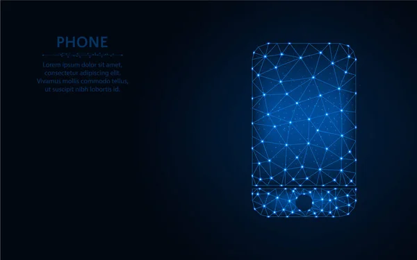 智能手机低多路设计，手机线框网状多边形矢量图形，由深蓝色背景的点和线构成 — 图库矢量图片
