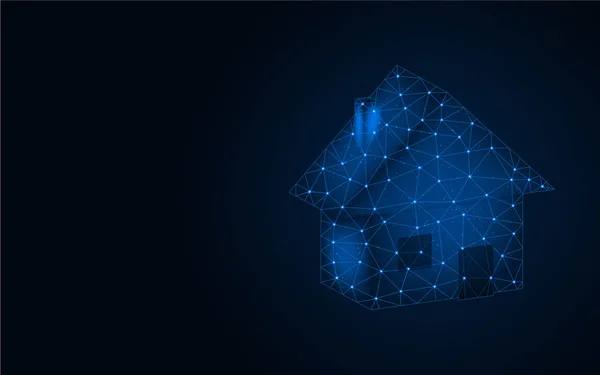 House low poly design, acasă wireframe plasă vector poligonal ilustrație făcută din puncte și linii pe fundal albastru închis — Fotografie de stoc gratuită