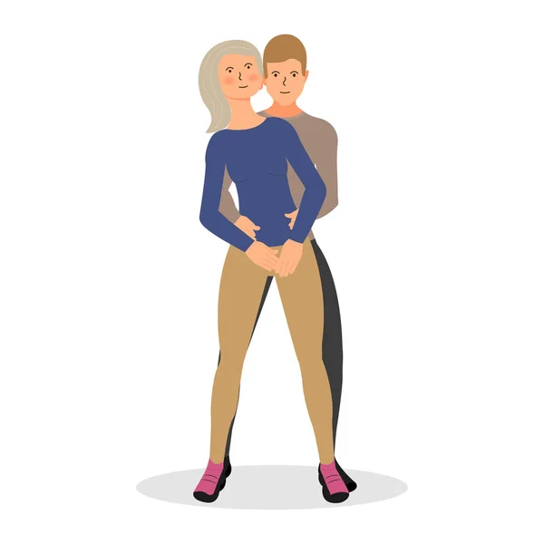Pár v lásce, chlap objímá dívku vektorové ilustrace v plochém stylu — Stockový vektor