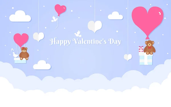 Happy Valentine 's Day design concept, romantic composition in paper style, vector illustration on a blue background — стоковый вектор