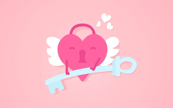 Heart with wings holds the key vector illustration on a pink background — 무료 스톡 포토