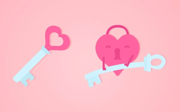 Heart lock with key vector illustration on a pink background — 스톡 벡터