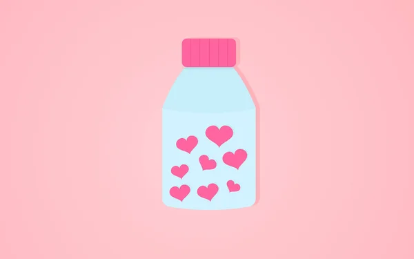 Glasburk med hjärtan vektor illustration på en rosa bakgrund — Stock vektor