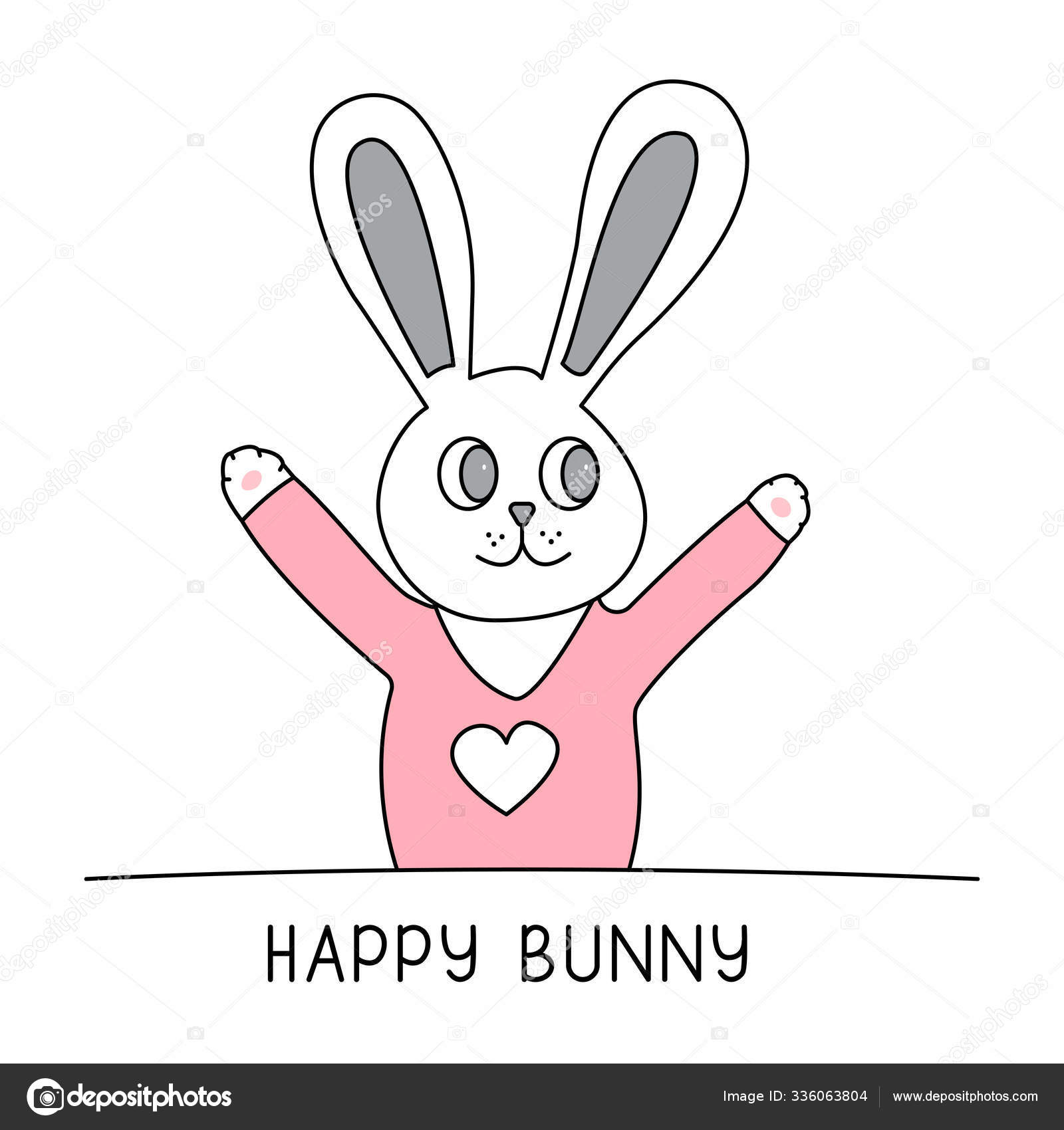 Little happy bunny hand drawn style, Cute cartoon funny animal character. —  Free Stock Vector ©  #336063804