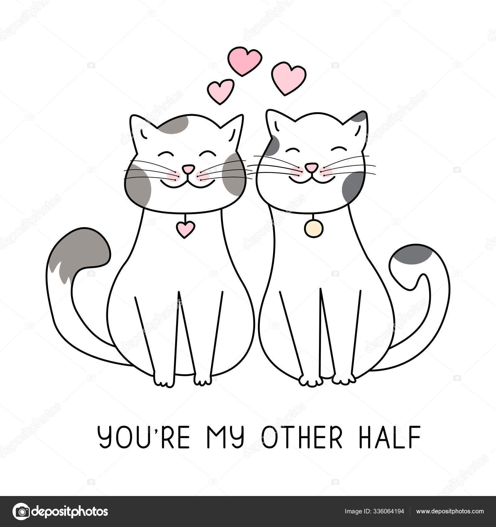 Two black cat head couple family icon red heart Vector Image