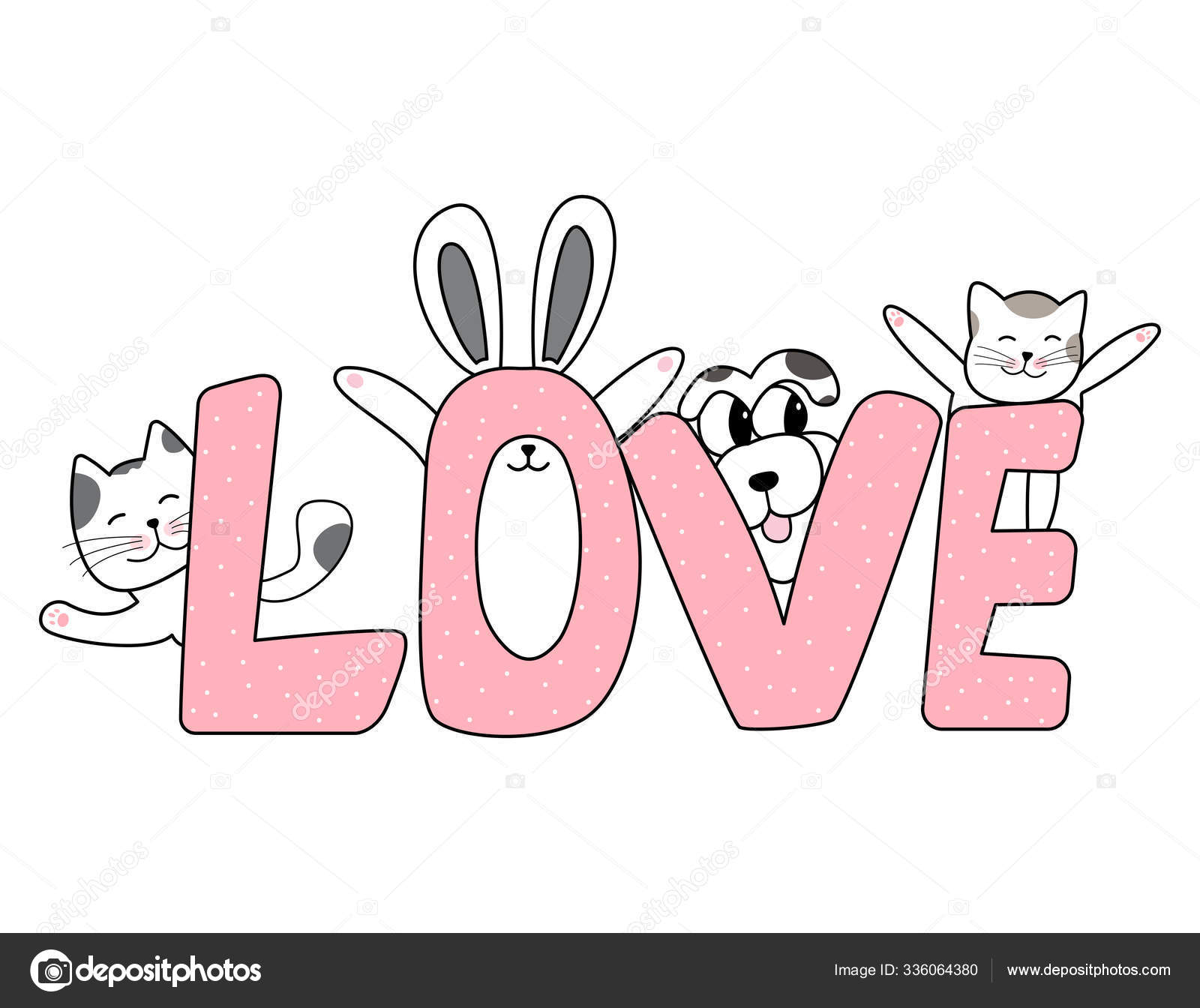 Two cats in love hug doodle icon. Cute pets - Stock