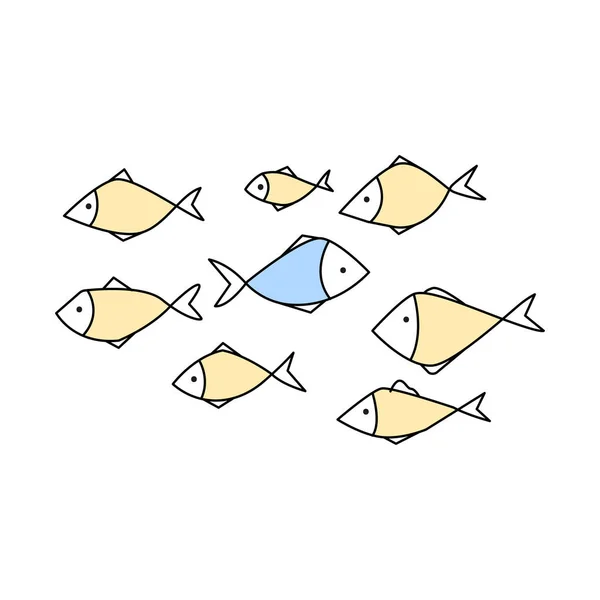 手描きの流れに対する魚の泳ぎ方 — ストックベクタ