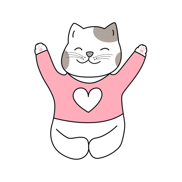 Cute cartoon cat sitting and smiling hand drawn style, Cute cartoon funny animal character. — 스톡 벡터