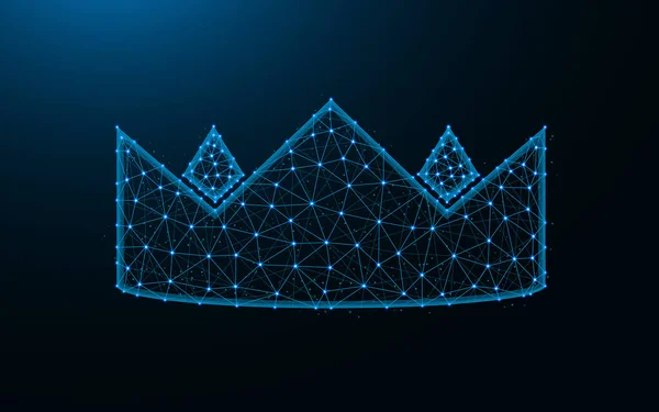 Kronan gjord av punkter och linjer på mörkblå bakgrund, kunglig wireframe mesh polygonal vektor illustration — Stock vektor