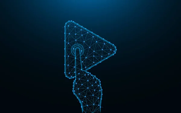 Koyu mavi arkaplanda yer alan noktalardan ve çizgilerden yapılan oyuna tıklayın, El ve Tel Wirefram çokgen vektör çizimi