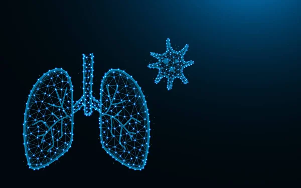 Poumons Virus Fabriqués Partir Points Lignes Sur Fond Bleu Foncé — Image vectorielle