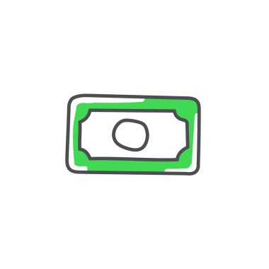 Banknote karalama simgesi, para, para el çizimi vektör çizimi beyaz arkaplan