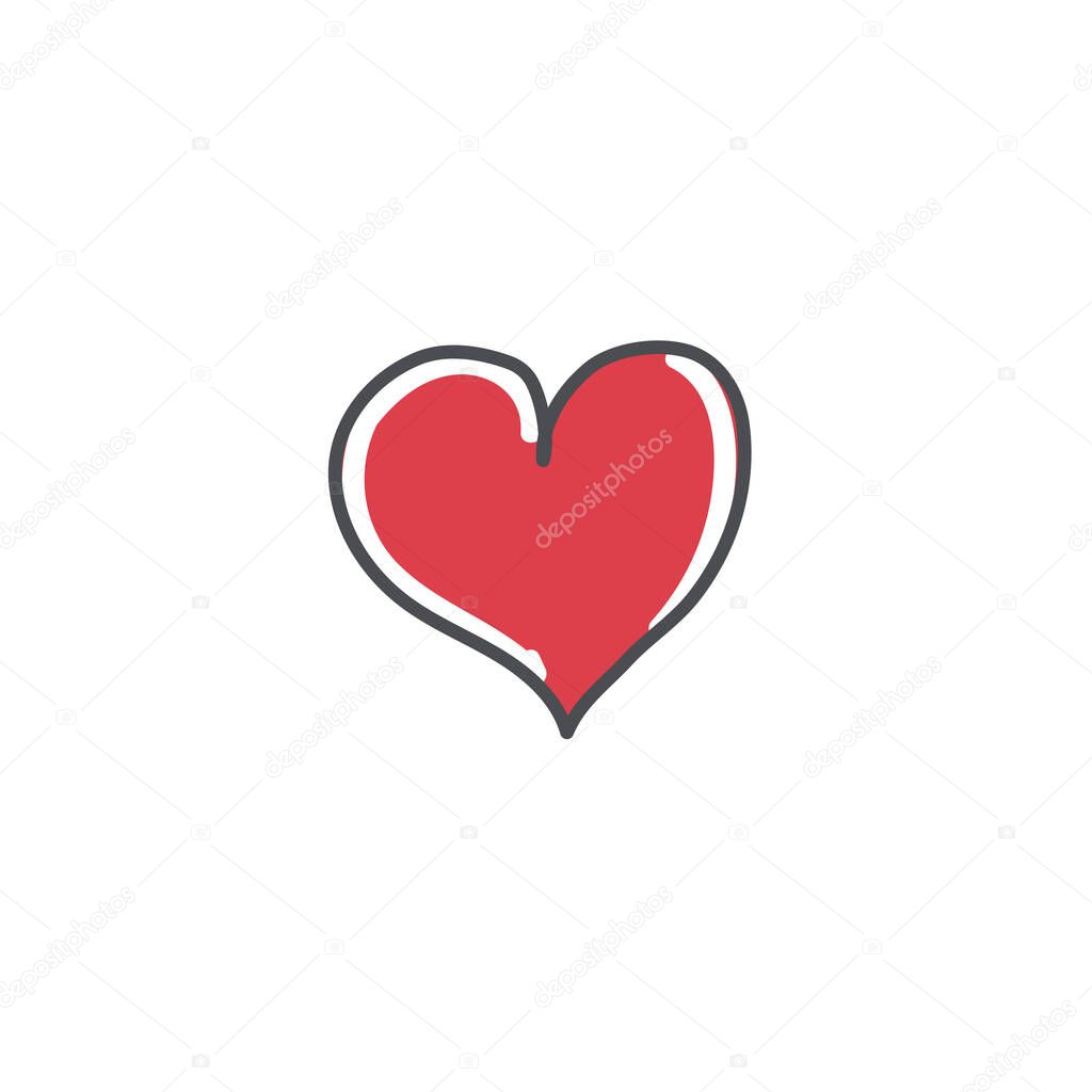 Heart doodle icon, love symbol hand drawn vector illustration on a white background