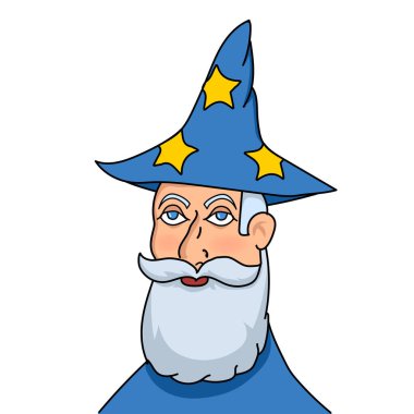 Çizgi film stili sakallı yaşlı adam. Karakter vektör illüstrasyonu.