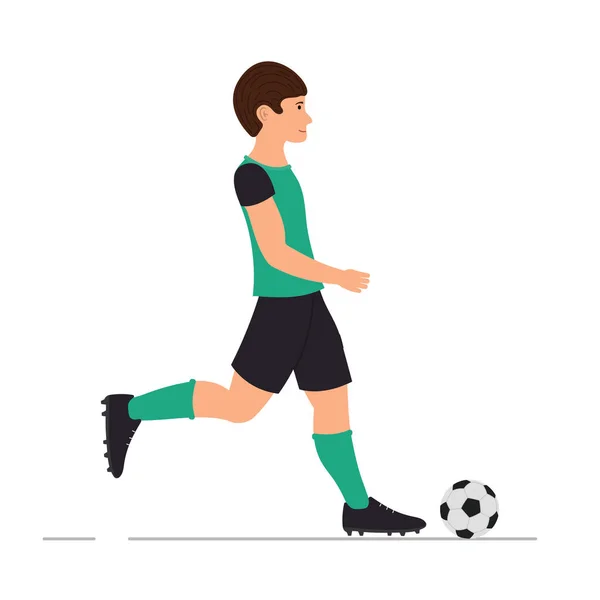 Mann Spielt Fußball Fußballer Mann Tritt Einen Fußball Vektor Illustration — Stockvektor