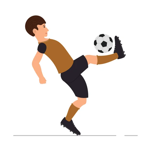 Teenager Kerl Spielt Fußball Fußballer Mann Tritt Einen Fußball Vektor — Stockvektor