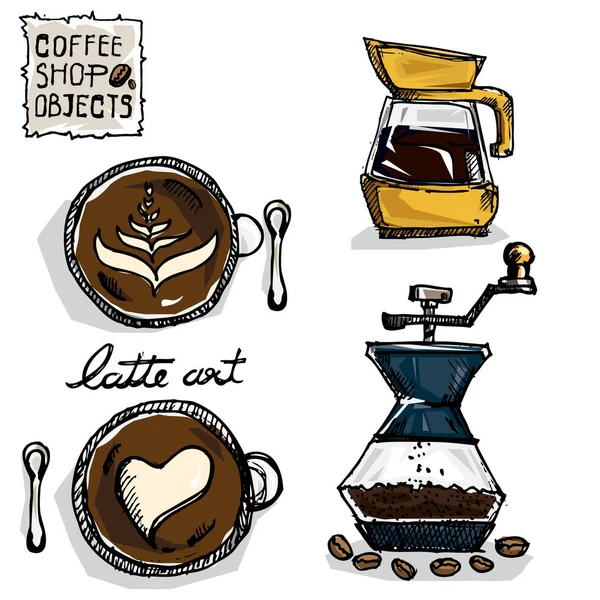 Café dibujo objetos — Vector de stock