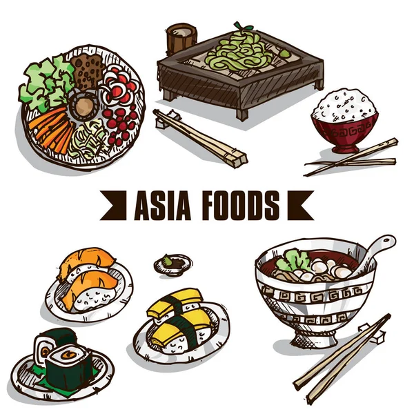 快餐食品亚洲对象 — 图库矢量图片