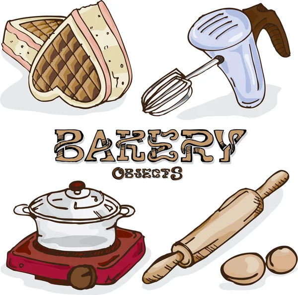 Boulangerie dessin objets de design graphique — Image vectorielle