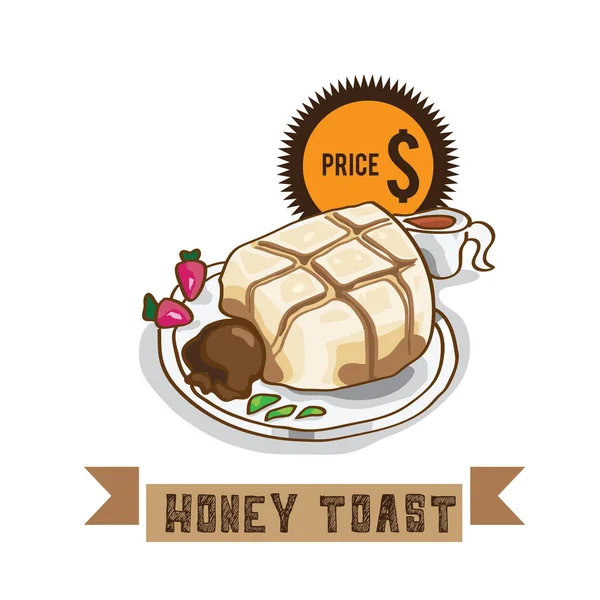 Nourriture miel pain grillé dessin graphisme objets — Image vectorielle
