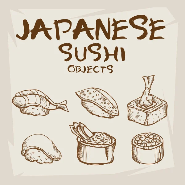 Japón alimentos dibujo diseño gráfico objetos — Vector de stock