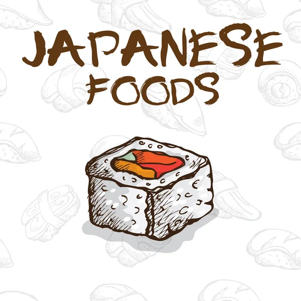 Comida japonesa sushi dibujo diseño gráfico objetos — Vector de stock