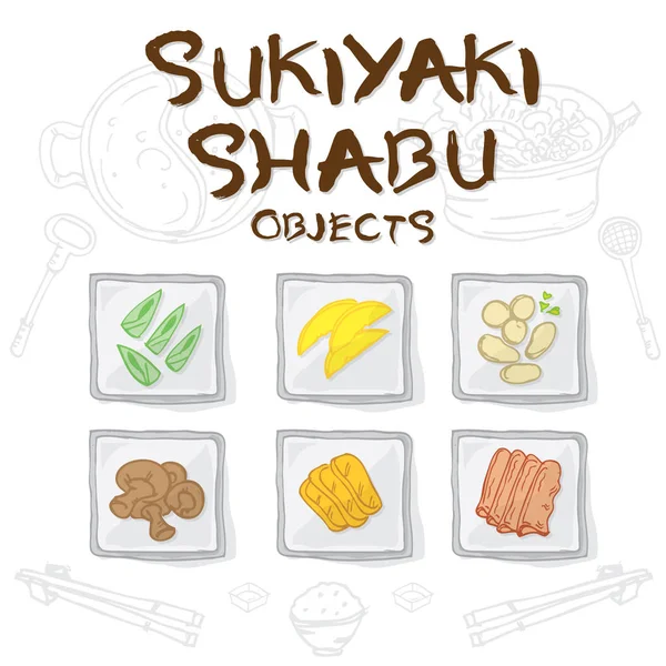 Sukiyaki shabu objekty — Stockový vektor