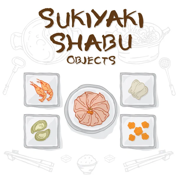 Sukiyaki shabu objekty — Stockový vektor