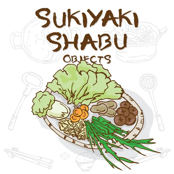 Sukiyaki shabu objekty — Stockový vektor