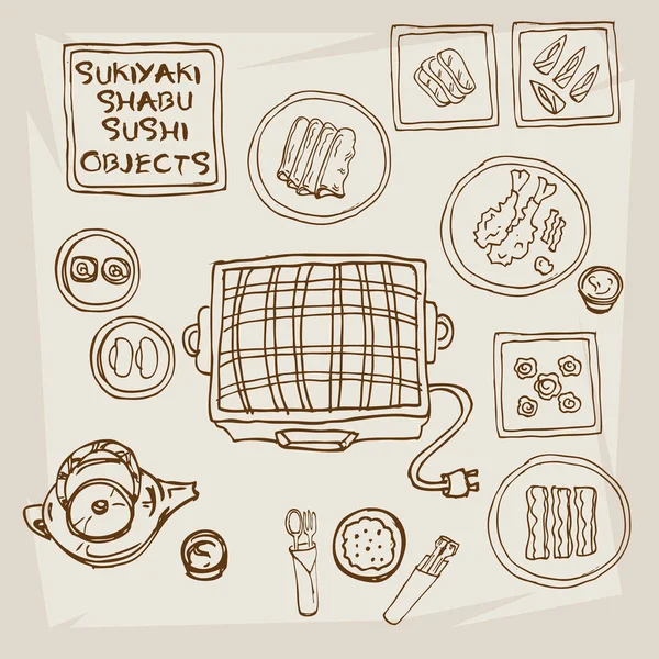 Sukiyaki shabu línea de objetos — Vector de stock