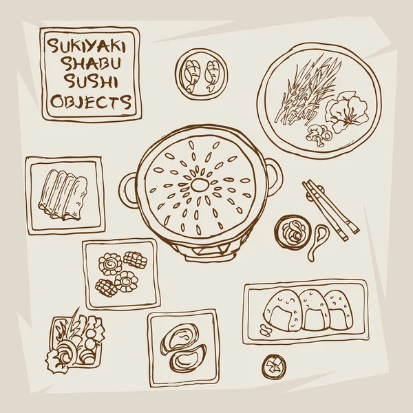 Sukiyaki shabu línea de objetos — Vector de stock