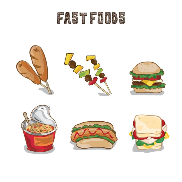 Objetos alimentares fast foods — Vetor de Stock