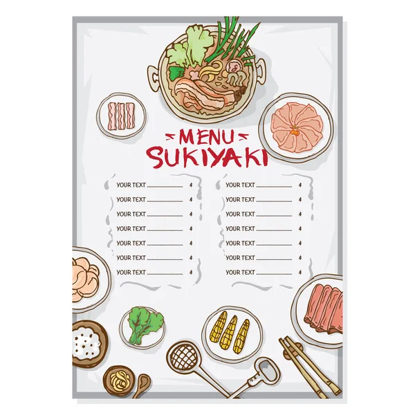 Menu szablon sukiyaki — Wektor stockowy